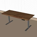 Simple Wooden Desk With Metal Legs By Window With White Blinds Design