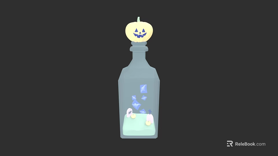 Transparent Cup With Pumpkin Shaped Lid And Blue Cubes White Ghosts Light Green Liquid 3d model 