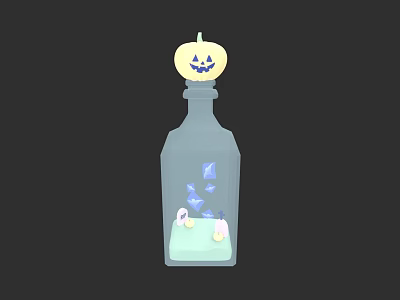 Transparent Cup With Pumpkin Shaped Lid And Blue Cubes White Ghosts Light Green Liquid 3d model