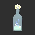 Transparent Cup With Pumpkin Shaped Lid And Blue Cubes White Ghosts Light Green Liquid