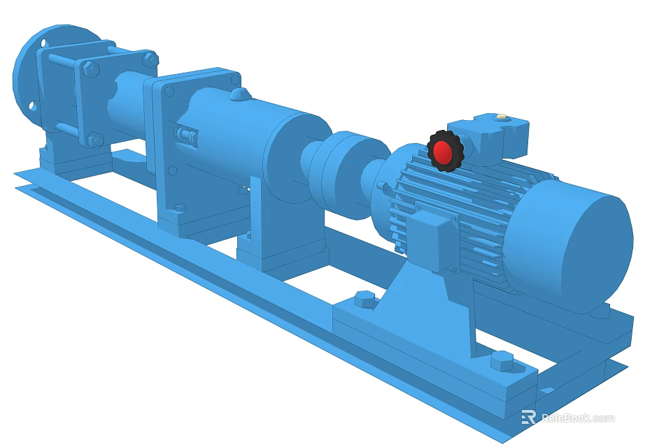 Industrial Blue Pump Motor Unit With Steel Base And Mechanical Components 3d model 