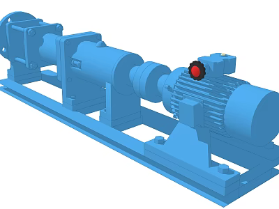 Industrial Blue Pump Motor Unit With Steel Base And Mechanical Components 3d model