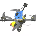 Blue Yellow Quadrotor Drone With Black Propellers Camera And Frame Structure 3d model