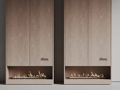 Modern Built In Fireplaces With Wooden Surrounds And Burning Flames 3d model