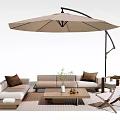 Modern Outdoor Sofa Set With Cantilever Umbrella Coffee Table And Wooden Chairs