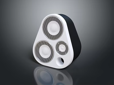 Modern Triangular White And Black Speaker With Three Speakers On Smooth Surface With Reflection 3d model