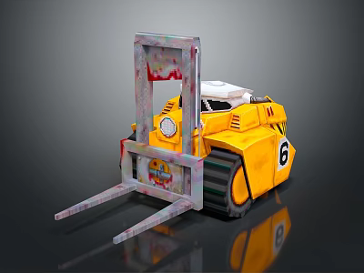 Yellow Industrial Forklift With Number 6 Front Forks And Track Wheels 3d model