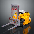 Yellow Industrial Forklift With Number 6 Front Forks And Track Wheels