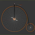 Vintage High Wheel Bicycle With Black And Orange Frame And Spoked Wheels