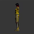 Two Female Characters In Yellow Outfits With Arms Outstretched And Reflections On Gray Background