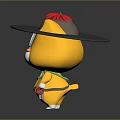 Cute Yellow Cartoon Game Movie Character with Wide Brimmed Hat Red Feather Holding Sword