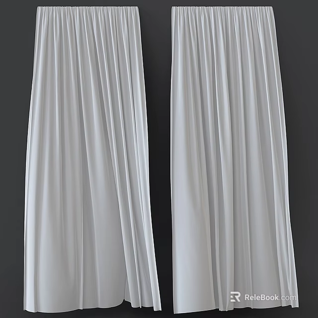 Elegant Soft White Pleated Curtains For Indoor Home Window Decoration 3d model 
