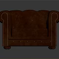 Classic Brown Leather Armchair With Tufted Buttons And Stitched Edges