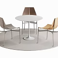 Modern Round White Dining Table Set With Three Toned Chairs On Light Round Rug 3d model
