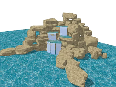 Modern landscape sketch rockery falling water 3d model