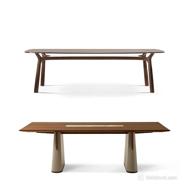 Modern Minimalist Wooden Dining Tables With Rectangular Tabletop And Unique Table Leg Design 3d model