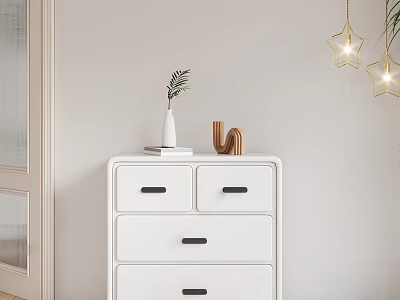 Modern White Dresser with Vase Decor Books Potted Plant and Star Light Fixture 3d model