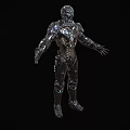 Sci Fi Robot Character With Metallic Armor And Glowing Blue Elements For Game And Movie