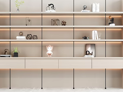Modern Minimalist Sideboard with Shelves Potted Plants Books Small Ornaments and LED Lighting 3d model