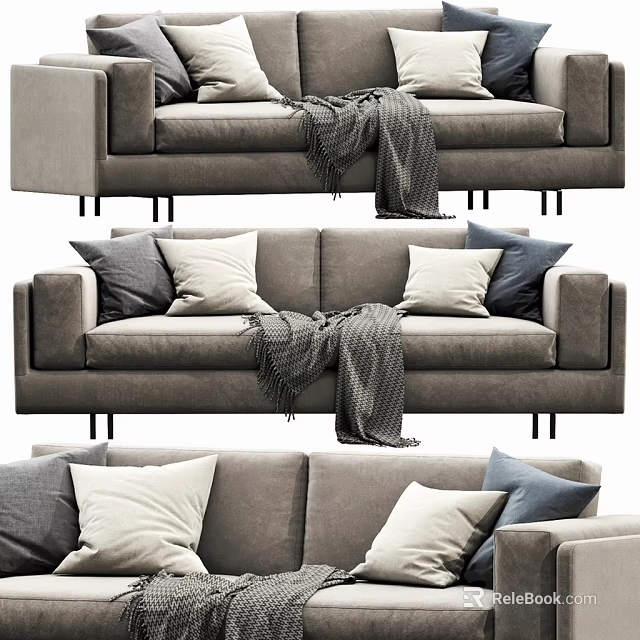 Modern Gray Fabric Two Seater Sofa With Decorative Pillows And Throw Blanket 3d model