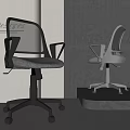 Modern Office Chairs In Black And White With Mesh Backrest And Design Elements 3d model
