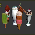 Assorted Ice Cream Treats Including Cone Cup Popsicle With Cherry Sprinkles And Striped Straw