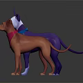 3D Model Dogs Standing With Blue And Red Scarves On Dark Background