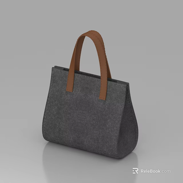 Gray Felt Storage Basket with Brown Leather Handles and Simple Design 3d model