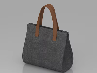 Gray Felt Storage Basket with Brown Leather Handles and Simple Design 3d model