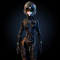 Sci Fi Character Biomechanical Armor Design Front Side And Back Views With Dark Orange Details 3d model