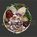 Fresh Colorful Food Bowl With Assorted Vegetables Shrimp Onions And Chopsticks