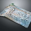 Ancient Archaeological Site Floor With Broken Tiles And Moss Growth