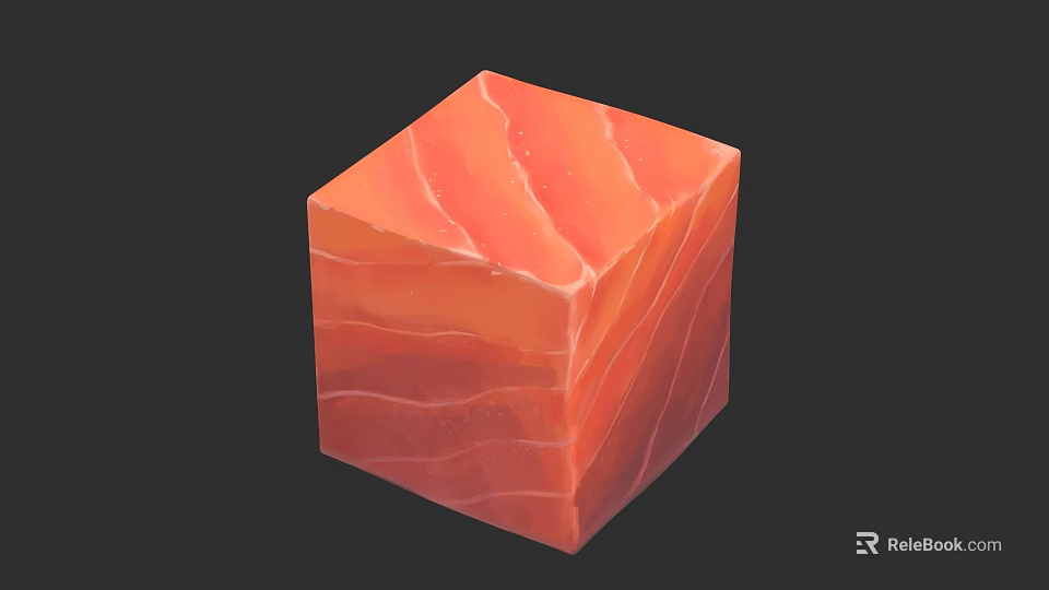 Red Cube Sculpture with Wavy Patterns Detailed Carving on Black Background 3d model 