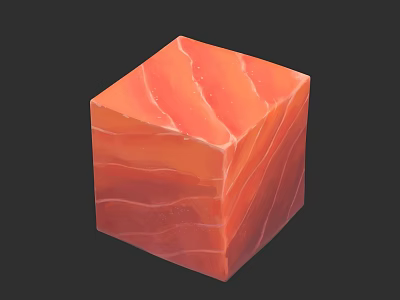 Red Cube Sculpture with Wavy Patterns Detailed Carving on Black Background 3d model