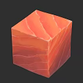 Red Cube Sculpture with Wavy Patterns Detailed Carving on Black Background