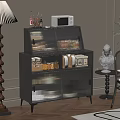 Modern Black Sideboard With Mesh Doors Storage Boxes Jars And Food Items