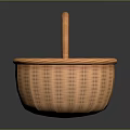 Cute Kitten Resting In Orange Woven Basket With Handle On Dark Surface