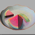 Colorful Watermelon Slices On Decorative Glossy Edge Plate With Vibrant Hues