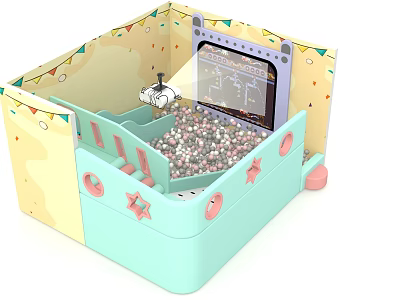 Kids Playground With Yellow Blue Design Colorful Beads Toy Car Game Screen And Bunting Decorations 3d model