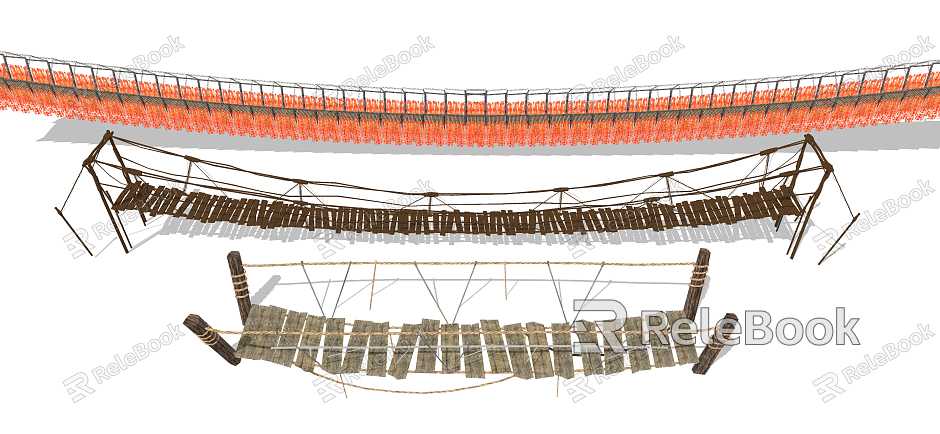 Modern Suspension Bridge Rural Landscape Suspension Bridge Scenic Area Iron Cable Bridge model