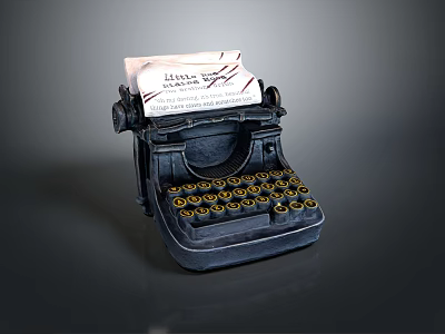 Vintage Black Typewriter With Paper Showing Typed Text On Dark Surface 3d model