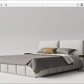 Modern Double Bed With Gray Comforter White Frame Yellow Pillow And Bedside Tables 3d model
