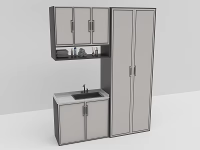 Bathroom Sink Vanity In Modern Design With Upper And Lower Storage Cabinets 3d model