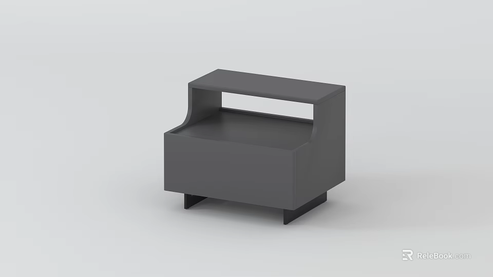 Modern Gray Bedside Table With Simple Design And Open Shelf Storage Space 3d model