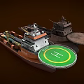 Brown Cargo Ship Featuring Colored Containers Helipad and Deck Structures 3d model