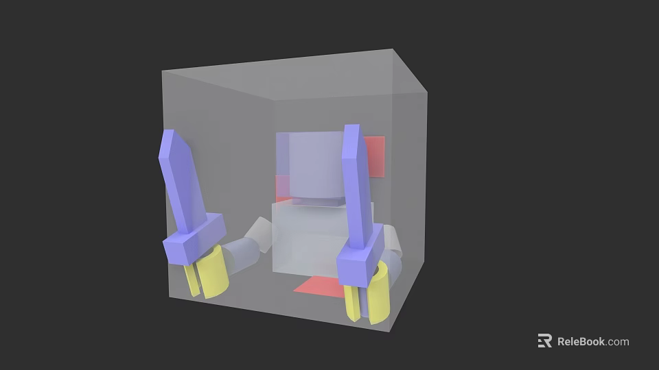 Colorful Building Blocks Figure Inside Transparent Cube Container With Purple Arms 3d model 
