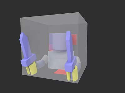 Colorful Building Blocks Figure Inside Transparent Cube Container With Purple Arms 3d model