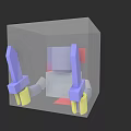 Colorful Building Blocks Figure Inside Transparent Cube Container With Purple Arms