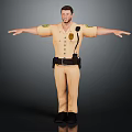 3D Render Of Male Police Officer In Khaki Uniform With Open Arms Pose