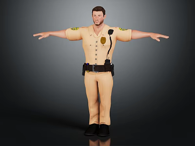 3D Render Of Male Police Officer In Khaki Uniform With Open Arms Pose 3d model